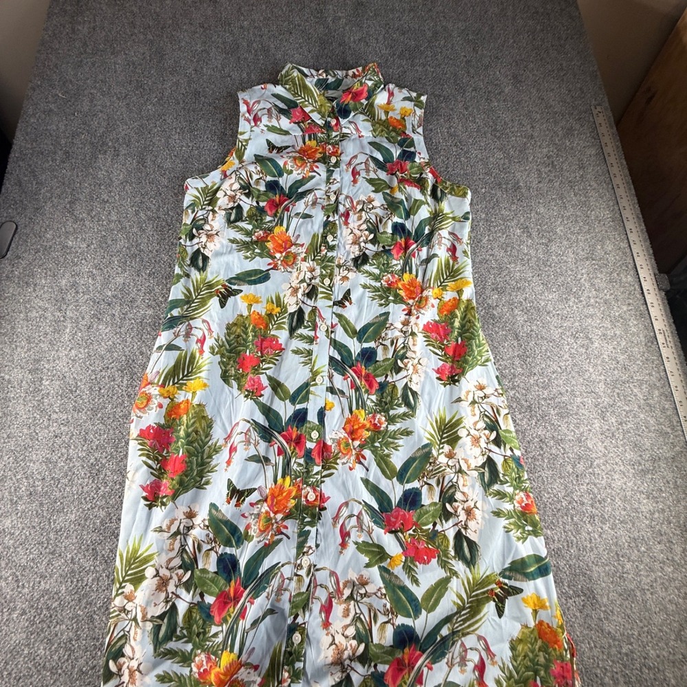 Chadwicks of Boston Sleeveless Tropical Cactus Maxi Shirt Dress Blue Plus 18